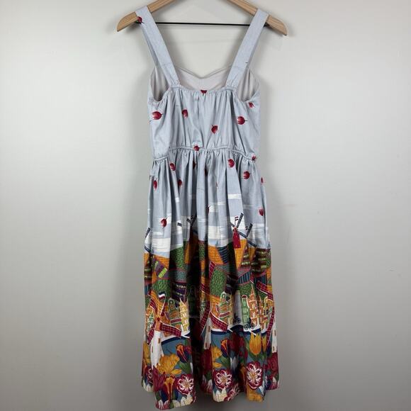 Lindy Bop Bambi Blue Holland Print Swing Dress Pin Up Retro Sz 4 50s Rockabilly - Picture 6 of 11